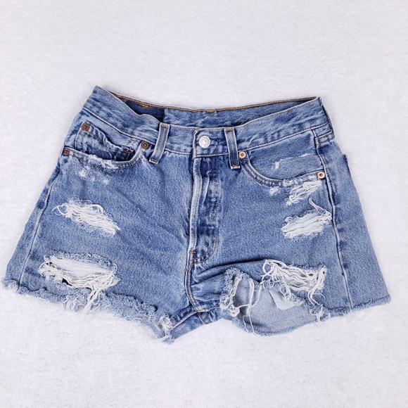 Vintage 90s Levi's Cutoff Shorts W29* Distressed Denim USA Made Festival Grunge - Picture 1 of 10
